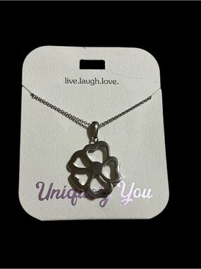 Silver Tone Five-Heart Floral Pendant Necklace